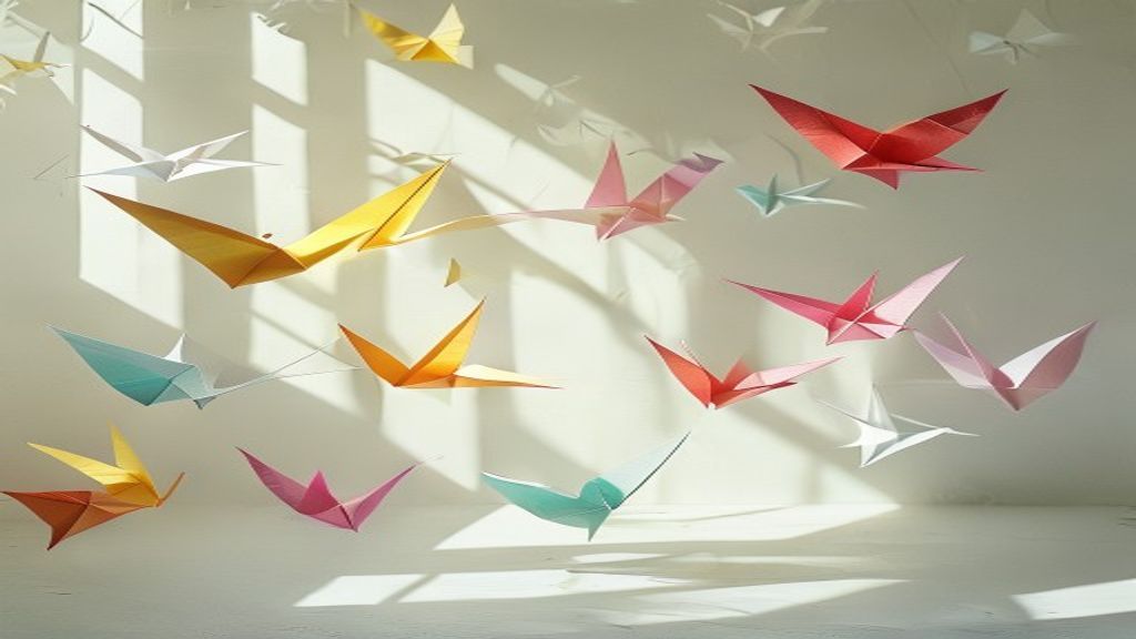 Origami cranes taking flight